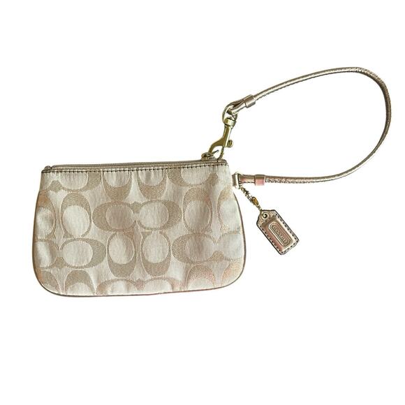 COACH Khaki/Gold Signature C Canvas Leather Trim Zip Clutch Wristlet Hang Tag - Picture 5 of 9